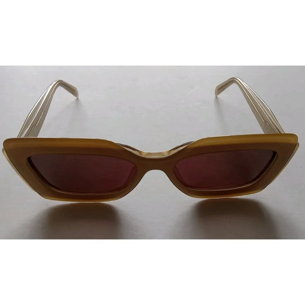 Zara Women Layered Frame Two Tone Beige Tan Arsty Fashion Sun Glasses‎ NWOT